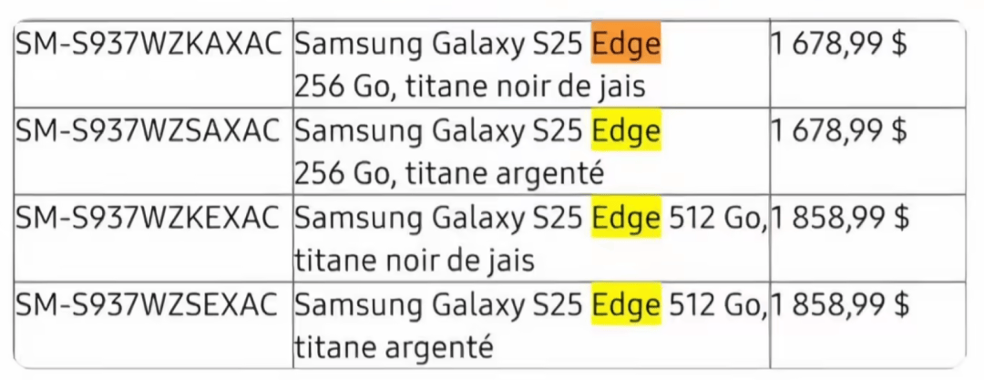 三星Galaxy S25 Edge手机价格曝光，约9000元起